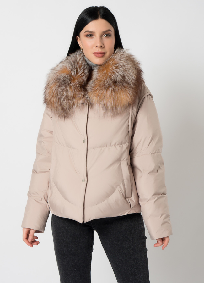 Куртка - пуховик бежевого цвета модель № 2265 универмаг малина