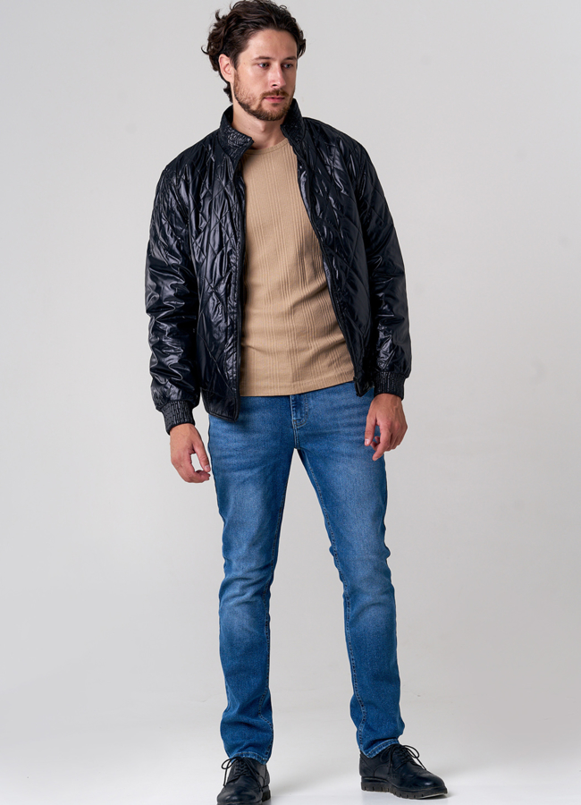 Куртка бомбер из эко кожи черного цвета модель № 2006 в рассрочку