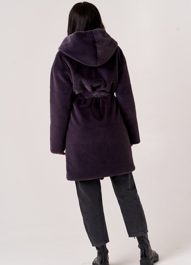 Двусторонняя шуба из эко меха с капюшоном модель № 19352 в кредит