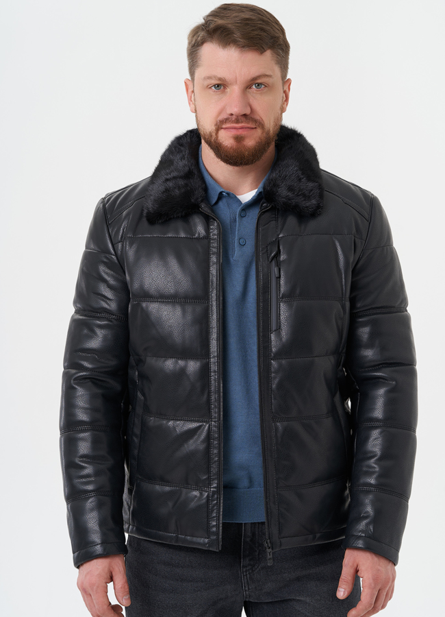 Куртка из эко кожи с отделкой из меха норки модель № 27737 универмаг малина