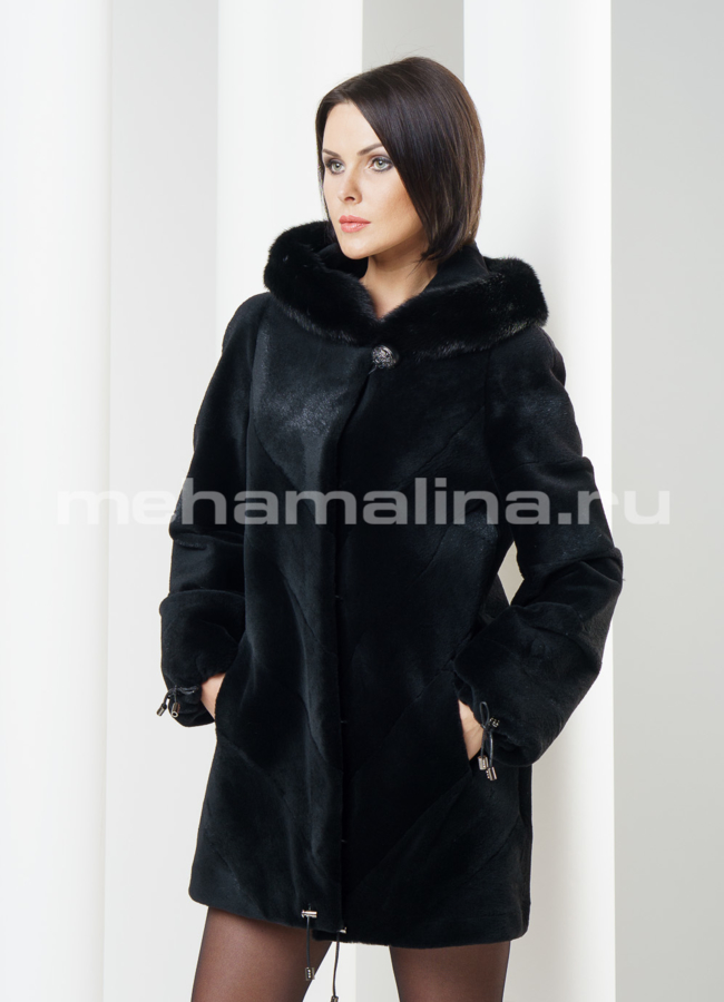 фото Куртка из стриженной нутрии с капюшоном модель № S-228