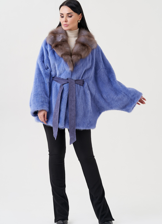 Шуба из норки с английским воротником из куницы  модель № 23978 универмаг малина