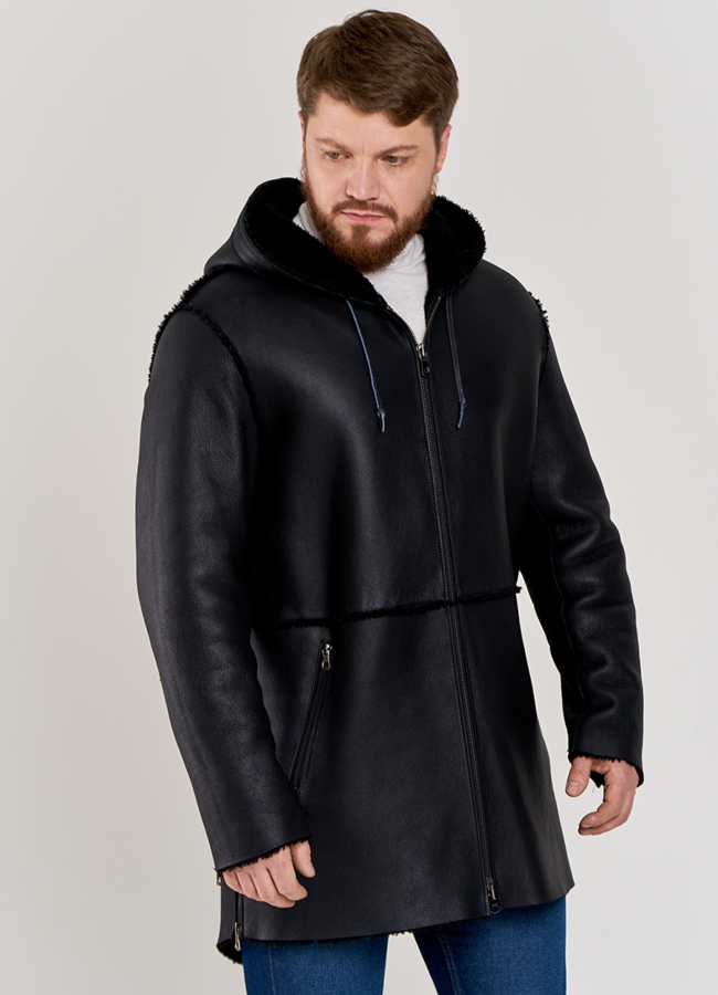 Дубленка мужская с капюшоном модель № DM-500 универмаг малина