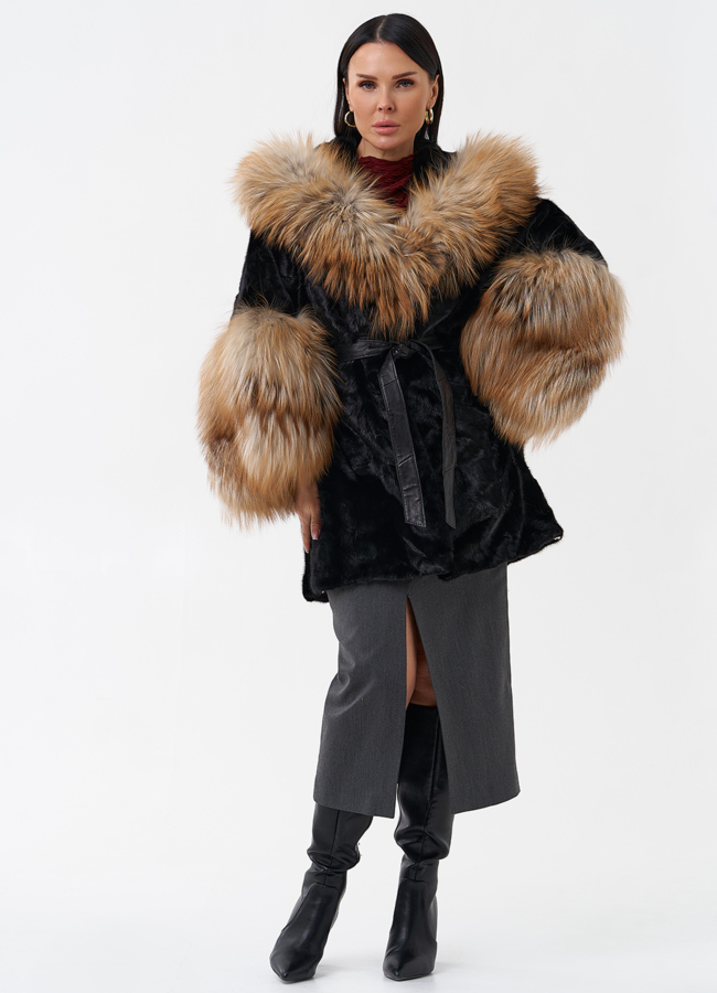 фото Шуба из скандинавской норки с лисой модель № 29216