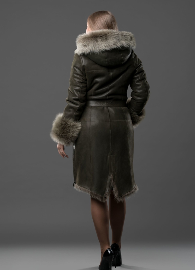 Дубленка с капюшоном на пуговицах, натуральная кожа, на тоскане модель № 9007 в рассрочку