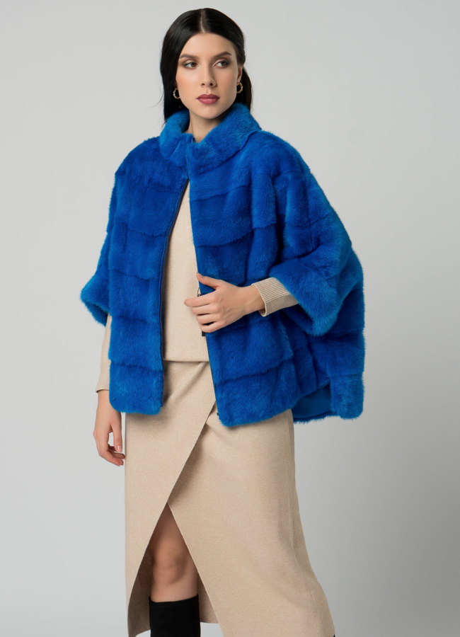 Короткая шуба на молнии синего цвета модель № 21912 универмаг малина