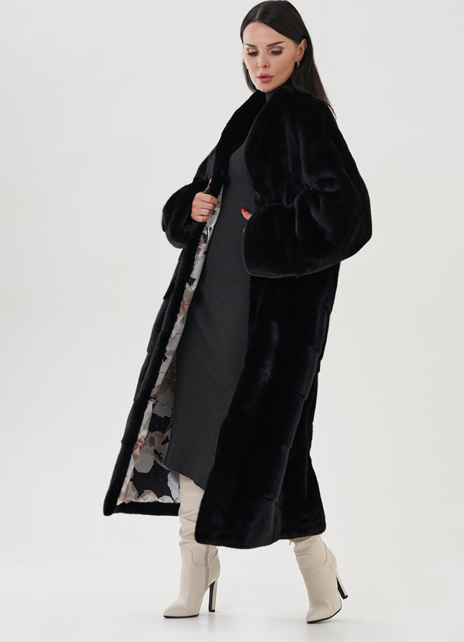 Черная шуба из скандинавской норки модель № 24968 универмаг малина