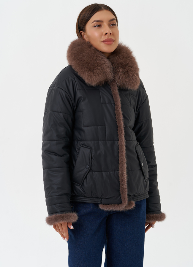 фото Утепленная куртка из эко кожи с натуральным мехом модель № 27726