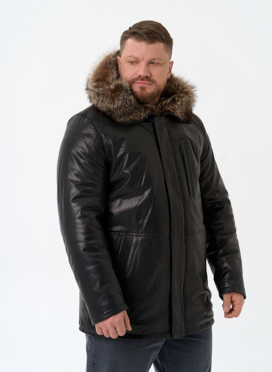 Мужская натуральная дубленка на волке с отделкой из меха енота