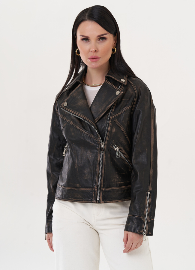 Куртка из натуральной кожи под винтаж модель № 26715 в кредит