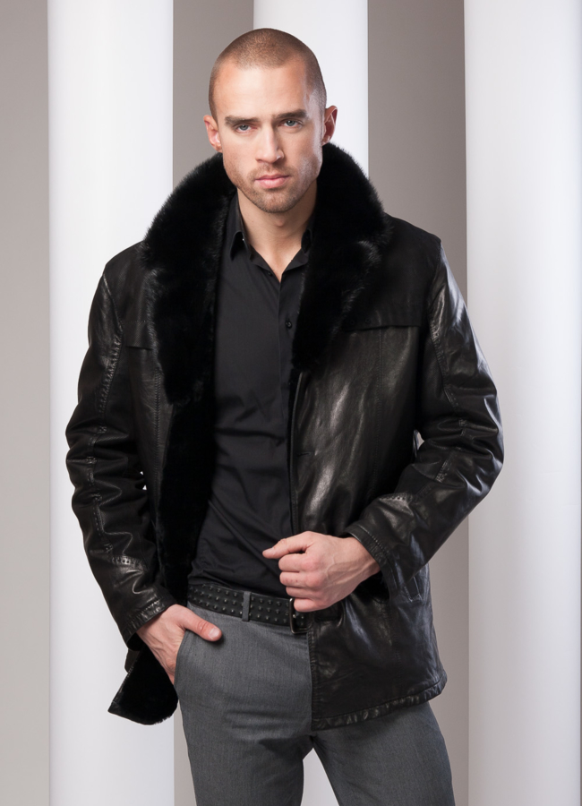 Дубленка с норкой модель № DM-31 меха малина