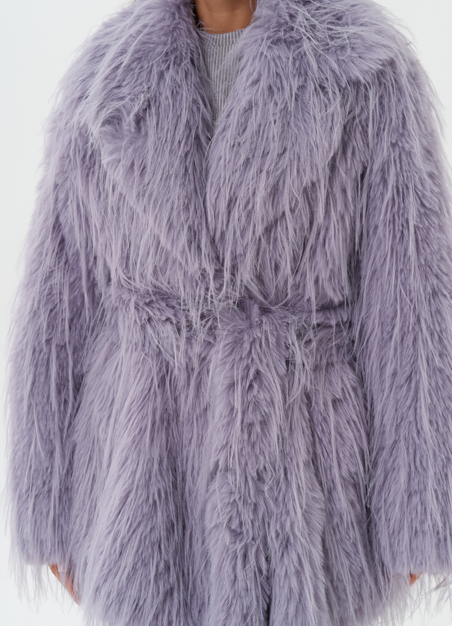 Шуба под эко страуса с поясом модель № 27811 в рассрочку