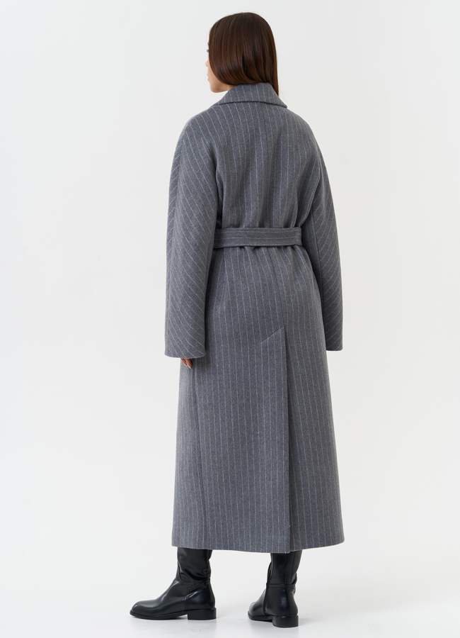 Длинное пальто в полоску модель № 28086 универмаг малина