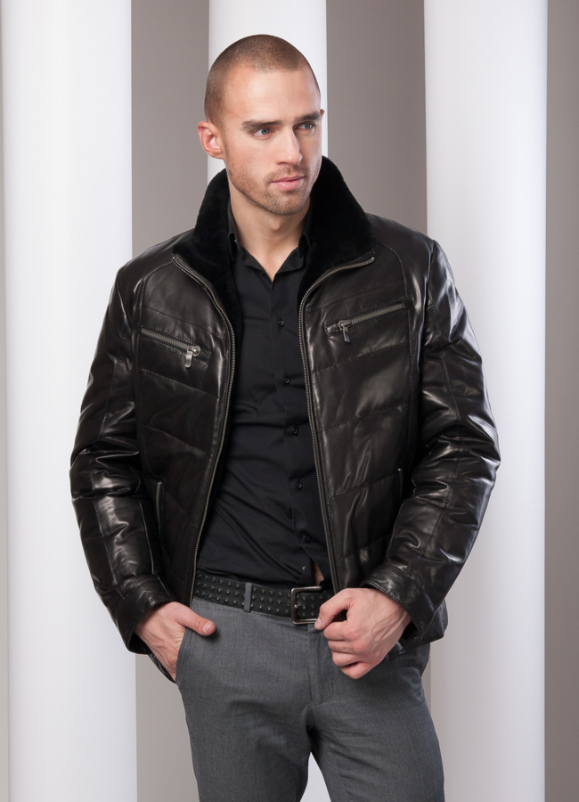 Кожаный пуховик модель № ПМ-32 в кредит Кожаный пуховик модель № ПМ-32 в кредит