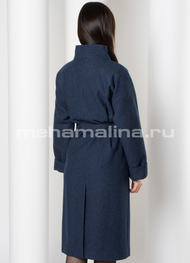 Пальто темно-синее с воротником, на кнопках, рукав 7/8 модель № 2463 в кредит
