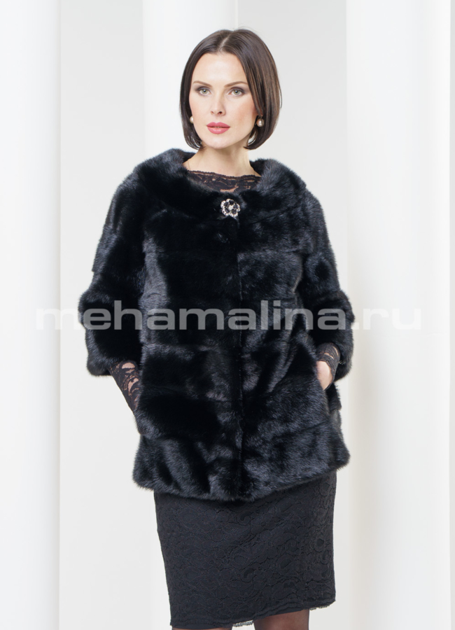 фото Шуба из норки укороченная, черная поперечка модель № S-320