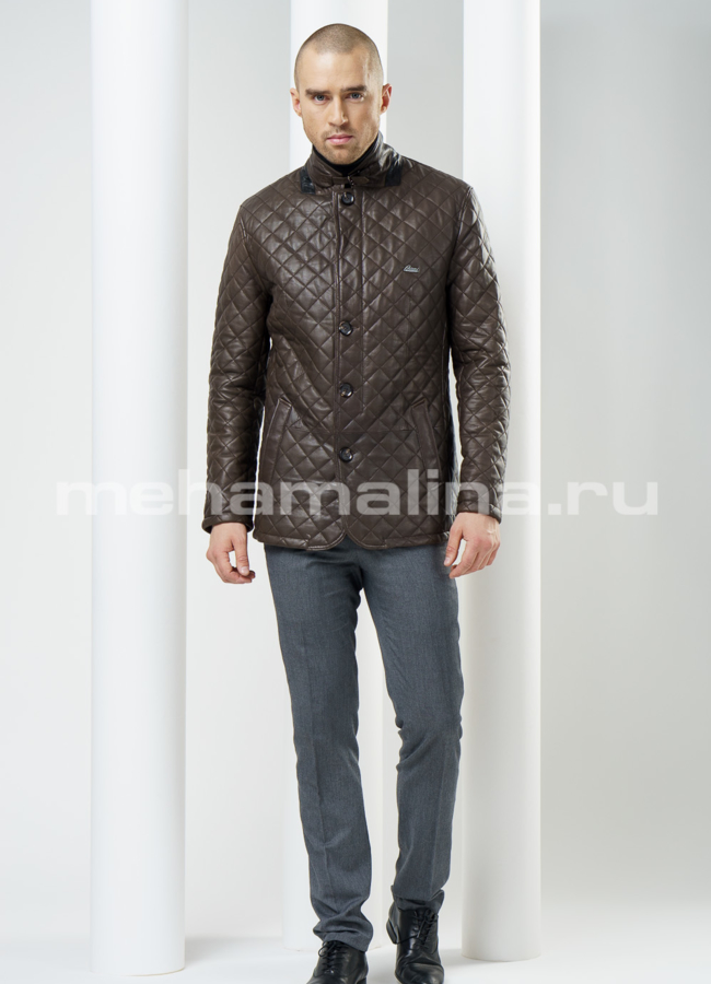 Куртка из кожи, цвет коричневый модель № KP-77 меха малина