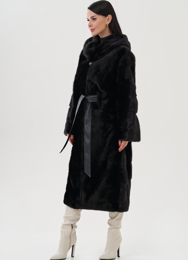 Длинная норковая шуба с капюшоном модель № 25018 универмаг малина