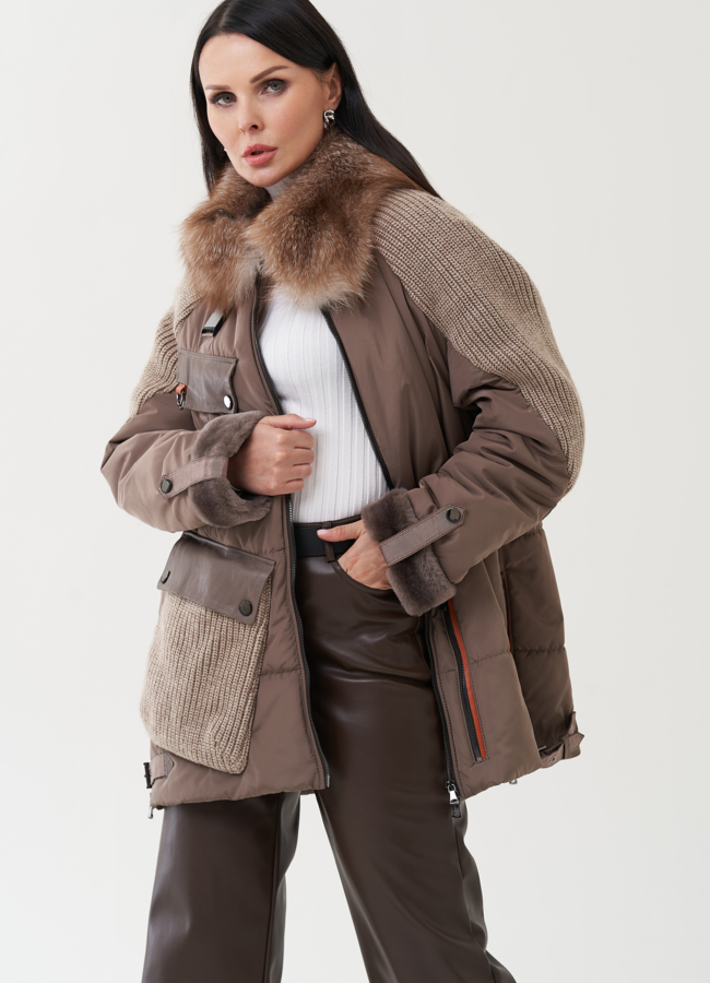 Женский пуховик серого цвета модель № 25290 в рассрочку