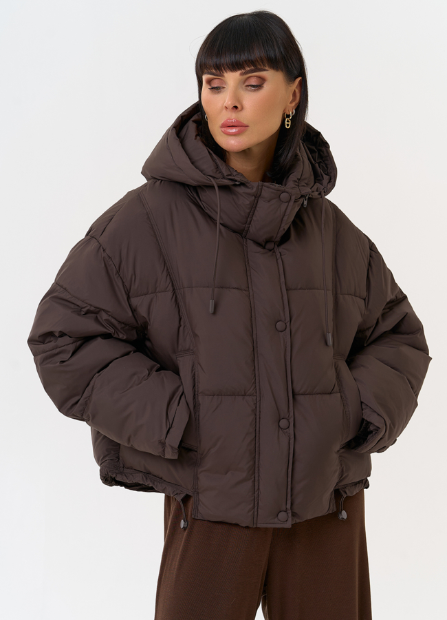 Женский короткий пуховик с капюшоном модель № 31580 меха малина Женский короткий пуховик с капюшоном модель № 31580 меха малина