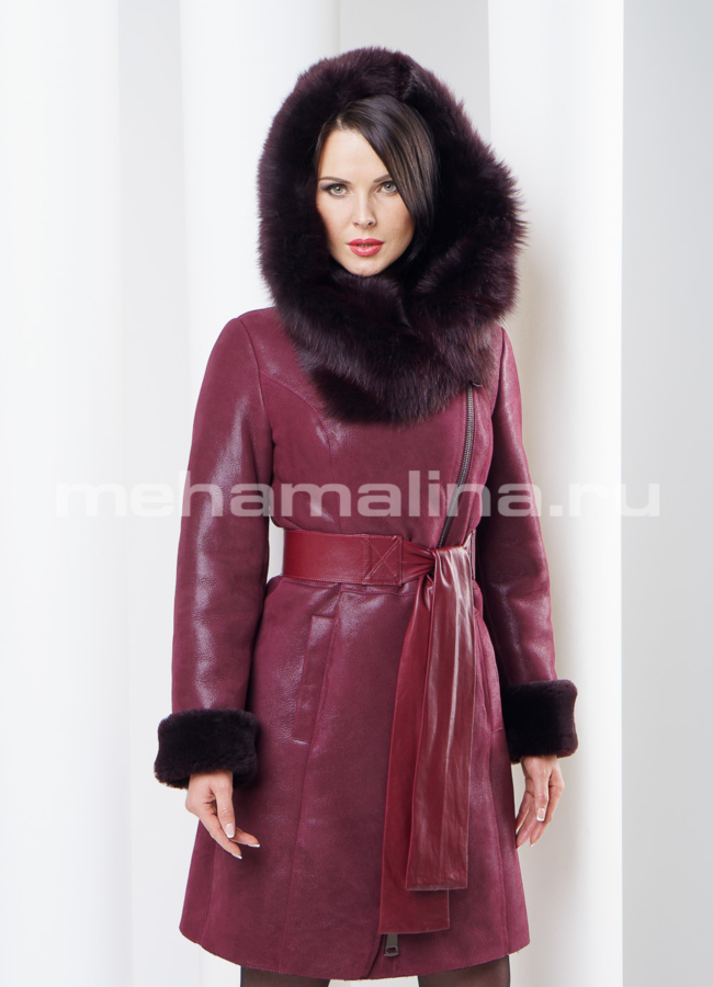 фото Дубленка на молнии, цвет бордо модель № D-128