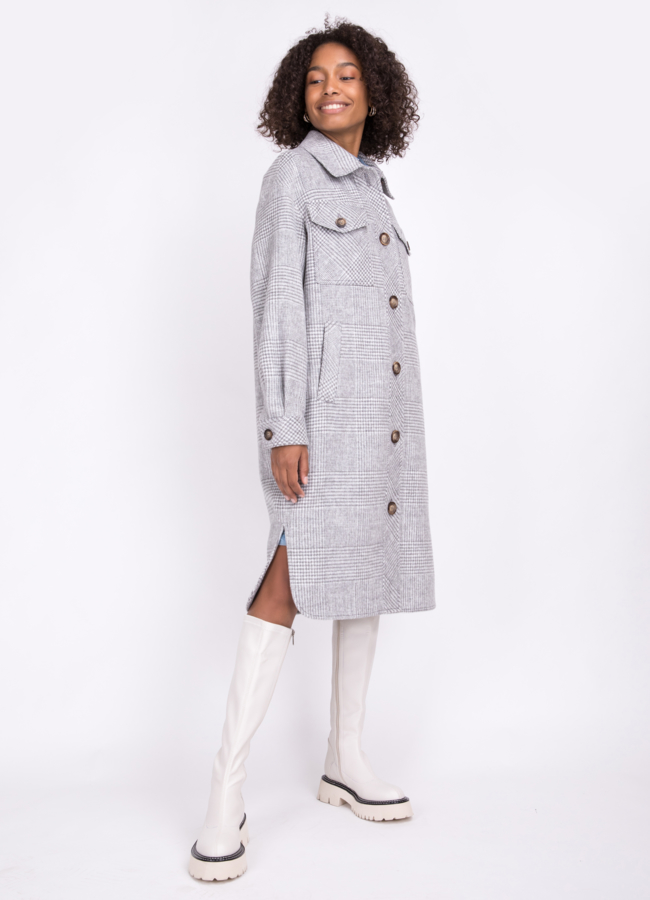 Женское пальто-рубашка с поясом Electra Style модель № 22218 в кредит