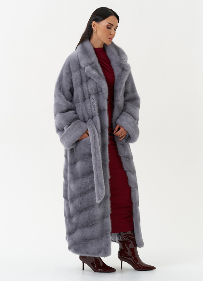 Длинная шуба из меха норки с английским воротником модель № 31041 универмаг малина