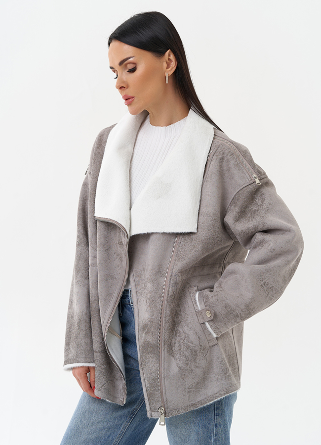 Женская дубленка из эко замши  модель № 29983 универмаг малина