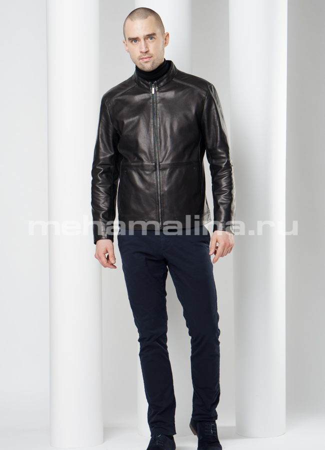 Черная кожаная куртка модель № KP-217 универмаг малина