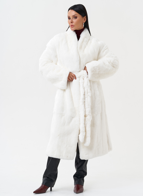 Длинная шуба из меха кролика