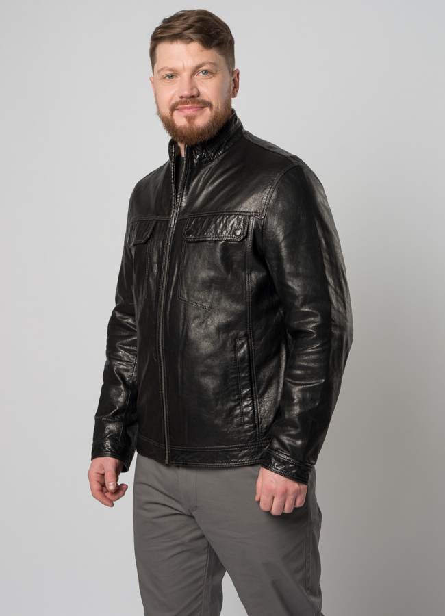 Мужская кожаная куртка черного цвета модель № W9066 универмаг малина