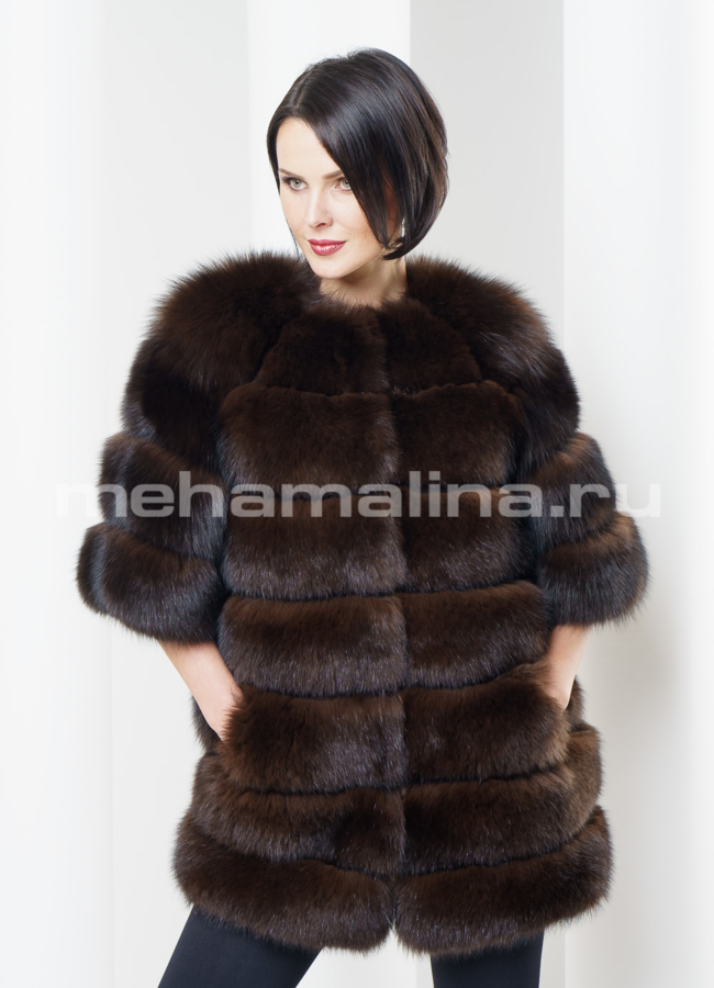 Шуба из меха песца модель № S-309 меха малина
