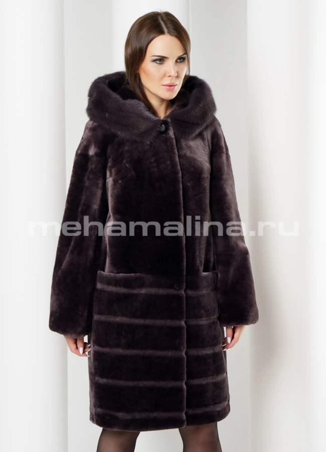 Шуба мутон модель № S-609 меха малина