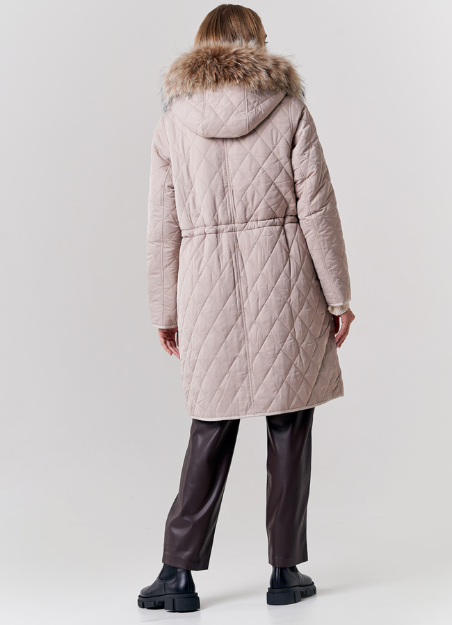 фото Двусторонняя парка с капюшоном бежевого цвета модель № 21132