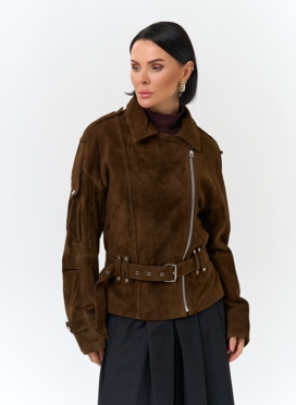 Женская куртка из натуральной замши с поясом