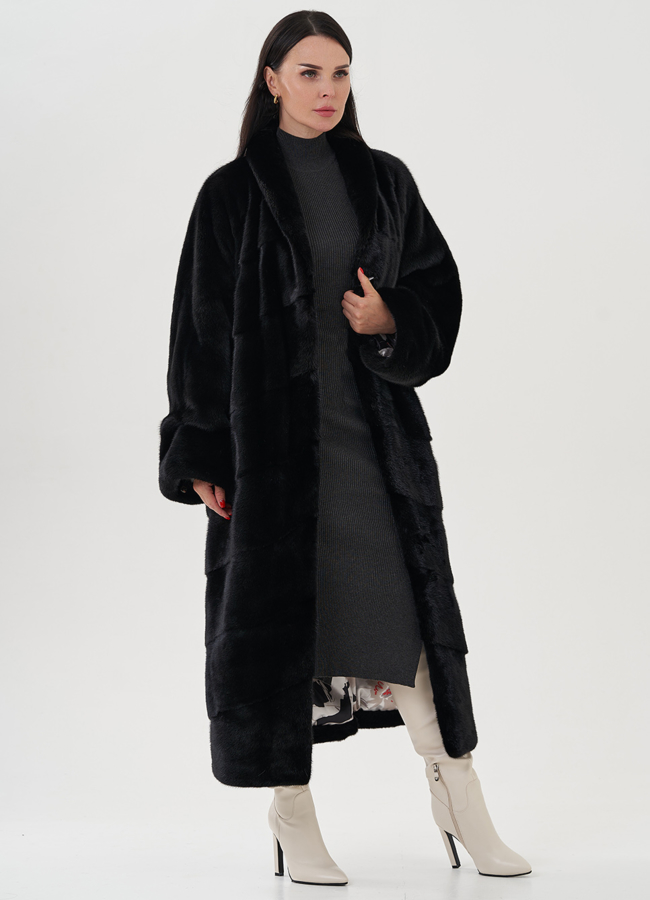 Черная шуба из скандинавской норки модель № 24968 универмаг малина