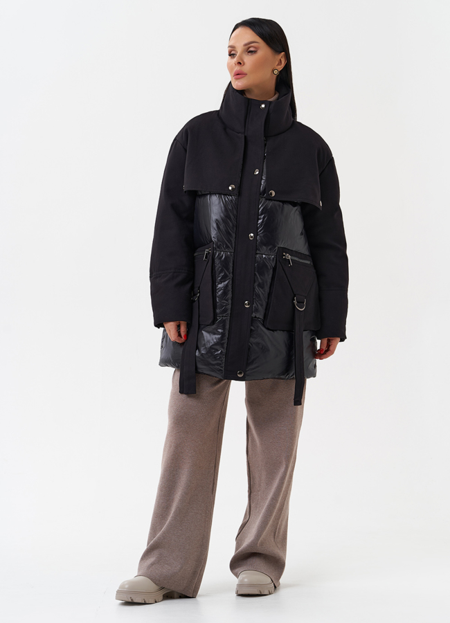 Женский пуховик черного цвета  модель № 28893 в рассрочку