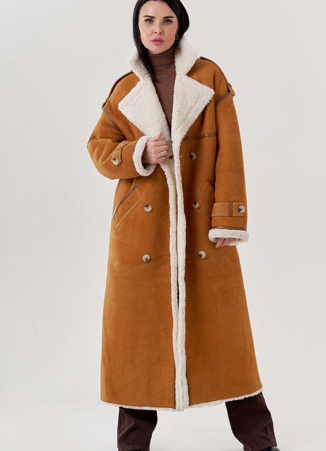 фото Женская дубленка с английским воротником  модель № 79589