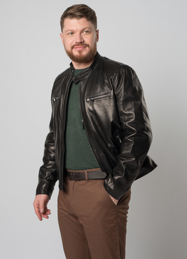 Мужская кожаная куртка на молнии модель № 5065 универмаг малина