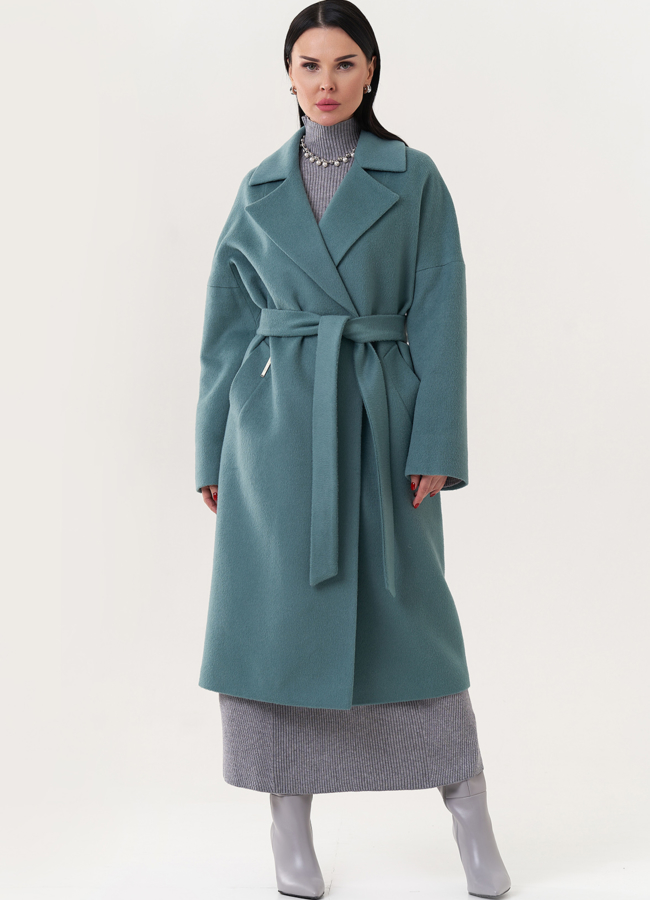 Пальто с поясом модель № 25070 меха малина