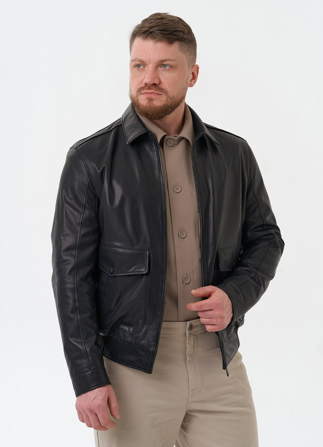 Мужская куртка из натуральной кожи черного цвета  модель № 30068 универмаг малина Мужская куртка из натуральной кожи черного цвета  модель № 30068 универмаг малина