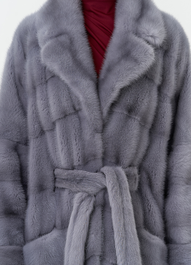 Длинная шуба из меха норки с английским воротником модель № 31041 универмаг малина