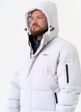 Мужской светлый пуховик с капюшоном