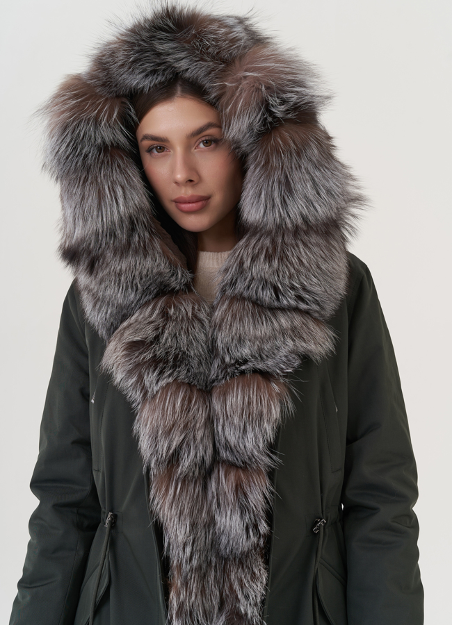 Женская парка с меховой отделкой  модель № 23774 универмаг малина