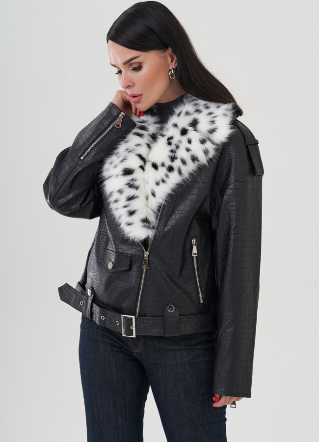 фото Куртка из эко кожи черного цвета модель № 24909