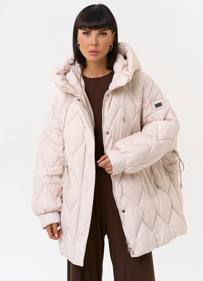 Женский светлый пуховик с капюшоном модель № 31520 меха малина Женский светлый пуховик с капюшоном модель № 31520 меха малина