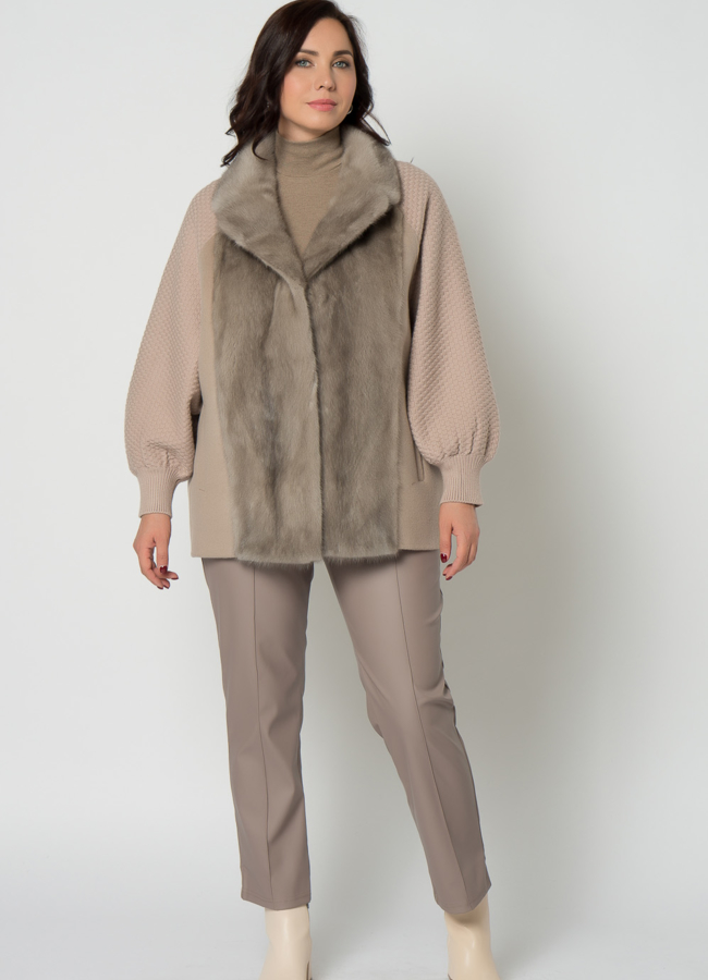 фото Кардиган бежевого цвета с отделкой из норки модель № 21665