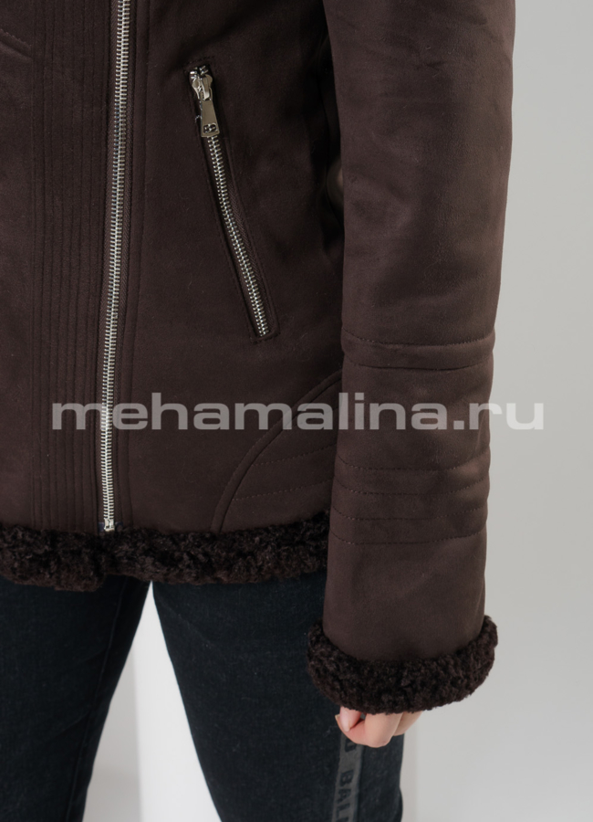 Дубленка эко  на молнии с отложным воротником модель № 9180 универмаг малина
