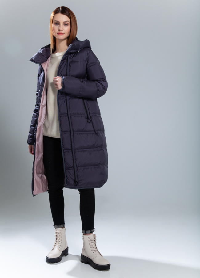 Пуховик женский с капюшоном серого цвета модель № 908YВ в кредит