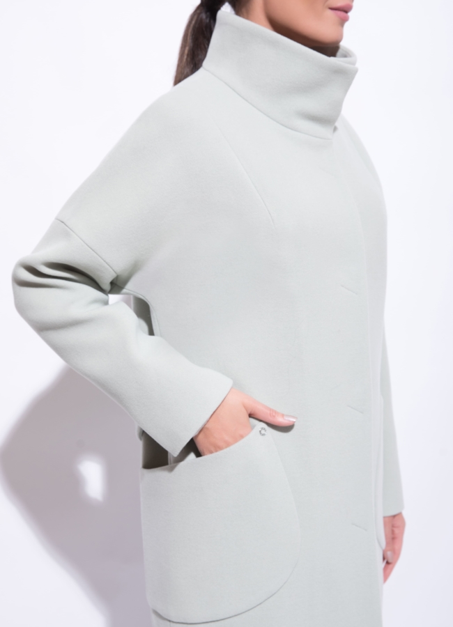 Демисезонное пальто в фисташковом цвете модель № 7007 в рассрочку